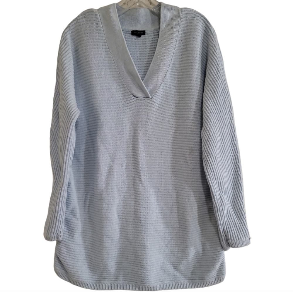 Talbots Cahmere Cotton Sweater in Light Blue Medium V-neck